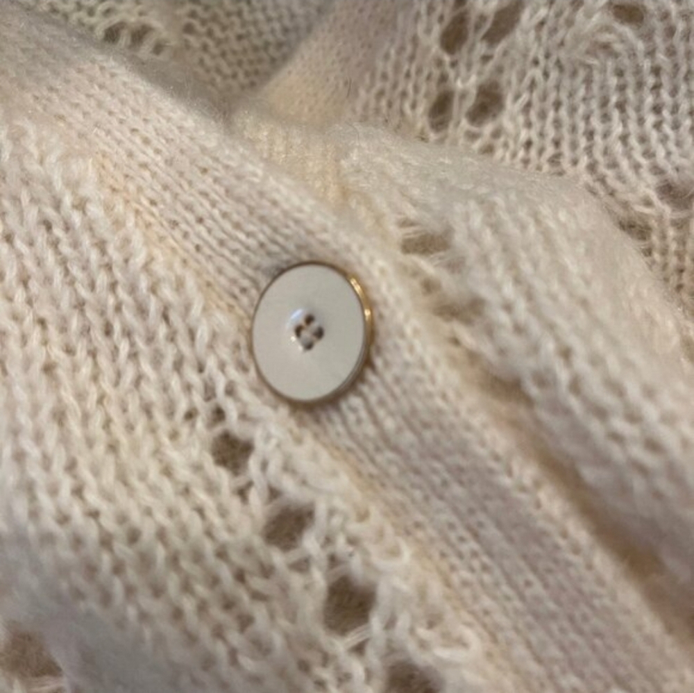 SÉZANE Dereck Fancy Knit Mohair Pointelle Cardigan Ivory Ecru S Like New RARE - Picture 8 of 12